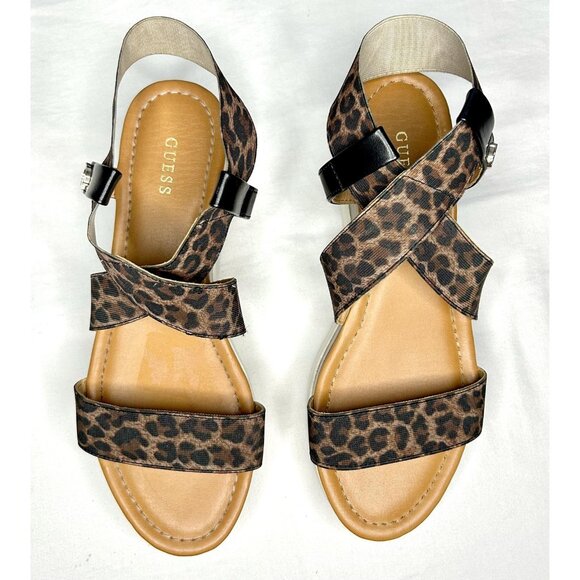 Guess Shoes Womens Size 8 Leopard Platform Sandals Berty Wedge Strappy Flatform - Picture 7 of 13